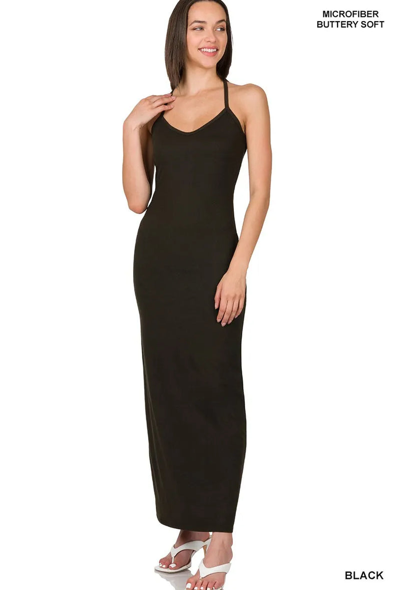 Zenana Brushed Dty Thin Strap Racerback V-Neck Maxi Dress - SwagglyLife Home & Fashion